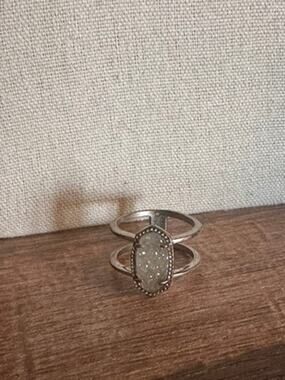 Kendra Scott Elyse Double Band Ring Platinum Drusy & Bright Silver Rhodium Sz 8